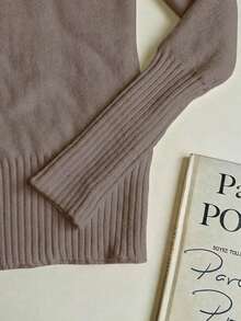 Franclia 时尚百搭高领厚款无缝修身长袖针织毛衣，百搭秋冬 - 藕粉色 - 查看 4