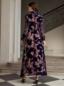ZEYLAH Women's Elegant Party Floral Print Dress - Navy Blue - View 3