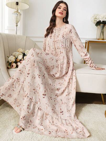 Al Najma Modest & Elegant Floral Print Women's Arabic Style Dress