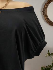 SHEIN LUNE 女士迷你褶皱不对称肩连衣裙 - 黑色 - 查看 5