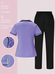 TaskEZ Scrubs Set: V-Neck Short Sleeve Top & Pants Scrub Uniform For Healthcare Workers - Multicolor - View 2