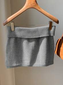 Comfortcana 女士纯色针织罗纹休闲百搭毛衣裙，韩版秋冬款 - 深灰色 - 查看 5