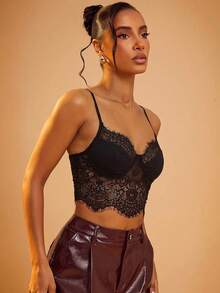 Hauture Top corset de encaje y cuero sintético - Negro - Ver 7