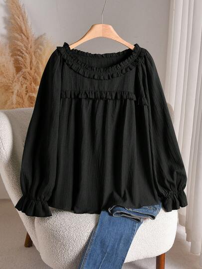 CosyJoli Plus Size Casual Frill Collar A-Line Smock Blouse