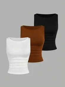 Sweetra Bộ 2 món áo tank top crop không tay tối giản thời trang cỡ lớn. - Nhiều màu - Xem 1