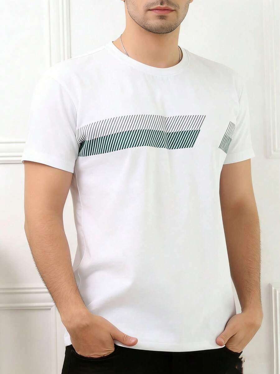 Nueva camiseta de manga corta para hombre, camiseta de cuello redondo de alta calidad, camiseta holgada, casual y versátil con estampado. Adecuada para usar en vacaciones, paseos, viajes, y como prenda interior diaria para el trabajo, los estudios, estudiantes, jóvenes y parejas. - Blanco - Ver 1