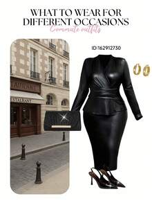 Fleurora Robes grande taille Tenues d'automne pour femmes Automne et hiver Élégante Navette Bureau Concert/Festival de musique Plus grande taille Robe de bureau d'affaires Robe chic Robe d'affaires en PU Robe noire Robe d'hiver Robes d'automne pour femmes - Noir - Voir 9