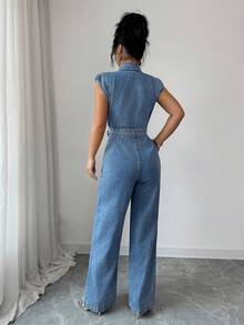 Elenzga 女士休闲水洗无袖牛仔连体裤