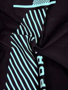 Manfinity Swimmode Men's Summer Beach Vacation Style Letter & Stripe Print Drawstring Waist Swim Trunks - Black - View 4