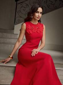 ZEYLAH 优雅3D立体花卉长裙 - 紅色 - 查看 7