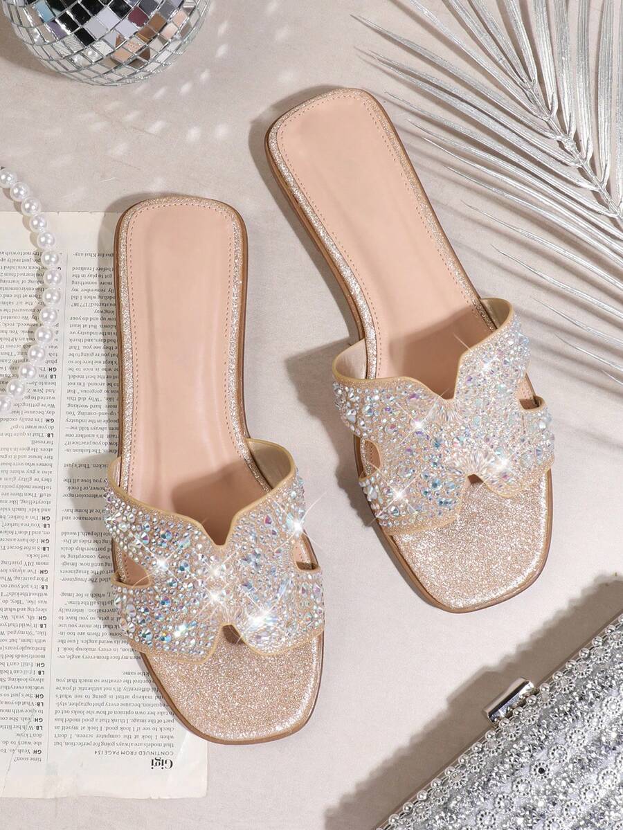 SHUZIA Women's Rhinestone Decorated Flat Sandals Summer Shoes Spring Shoes Spring Break Easter Vacation Shoes Casual Shoes Beach Shoes Mother's Day Present