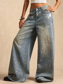 Easelle Women's Retro Low Waist Pockets Loose Fashion Versatile Jeans - Dark Wash - View 7