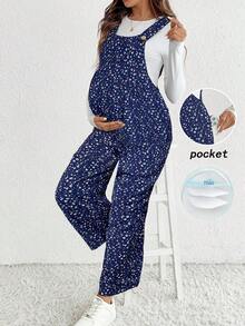 SHEIN Bộ áo liền quần in họa tiết toàn thân dành cho bà bầu, kiểu dáng thường ngày. - Màu xanh hải quân - Xem 6