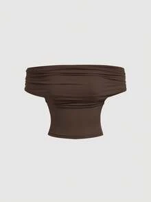 SHEIN MOD 三穿式女士休闲纯色修身上衣，适合夏季穿着，高领设计，露肩款式，美观大方，适合节日、乡村、海滩度假、下午茶聚会、晚宴等场合，风格端庄，可爱俏皮。 - 咖啡棕 - 查看 6