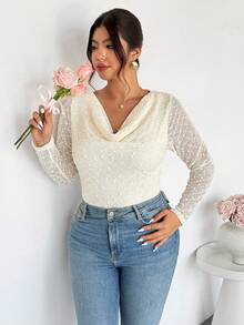 Firerie 大码女式纯色圆领长袖休闲T恤 - 杏色 - 查看 2