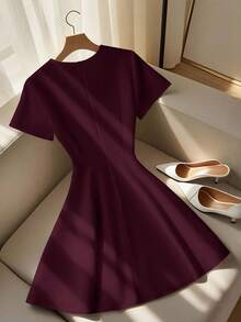 GlowEve CURVE 大码女士优雅白色交叉系带双排扣迷你连衣裙，夏季 - 紫色 - 查看 2