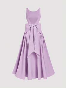 SHEIN MOD Đầm chữ A dài ngang gối hở lưng thắt nơ, thích hợp làm đầm cưới, đầm hẹn hò, đầm ngày Valentine. - Màu Lilac Tím - Xem 5