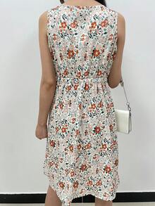 Women's Floral Print V-Neck Summer Casual Sleeveless Dress - Multicolor - View 2
