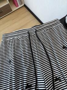 GlowEve CURVE Plus Size Women Casual Elastic Waist Striped Knit Straight Leg Pants, Comfortable For Everyday Wear Stripe Pants Striped Set - Black and White - View 7