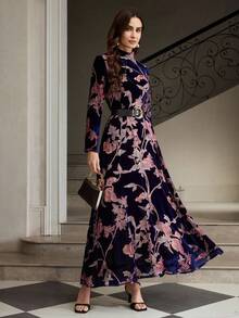 ZEYLAH Women's Elegant Party Floral Print Dress - Navy Blue - View 7