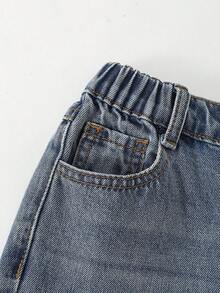 SHEIN Explorewe Tween Boys Everyday Style Light Wash Denim Straight Leg Long Jeans With Zipper Kids Wide Leg Jeans - Light Wash - View 3