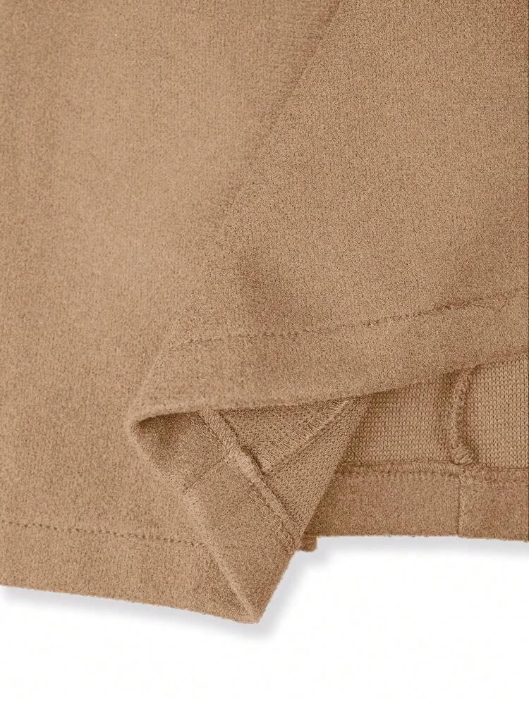 SHEIN Tall CURVE Áo khoác dáng ôm vừa vặn dành cho nữ cỡ lớn, chất liệu len pha, cài một hàng cúc. - Màu Khaki - Xem 7