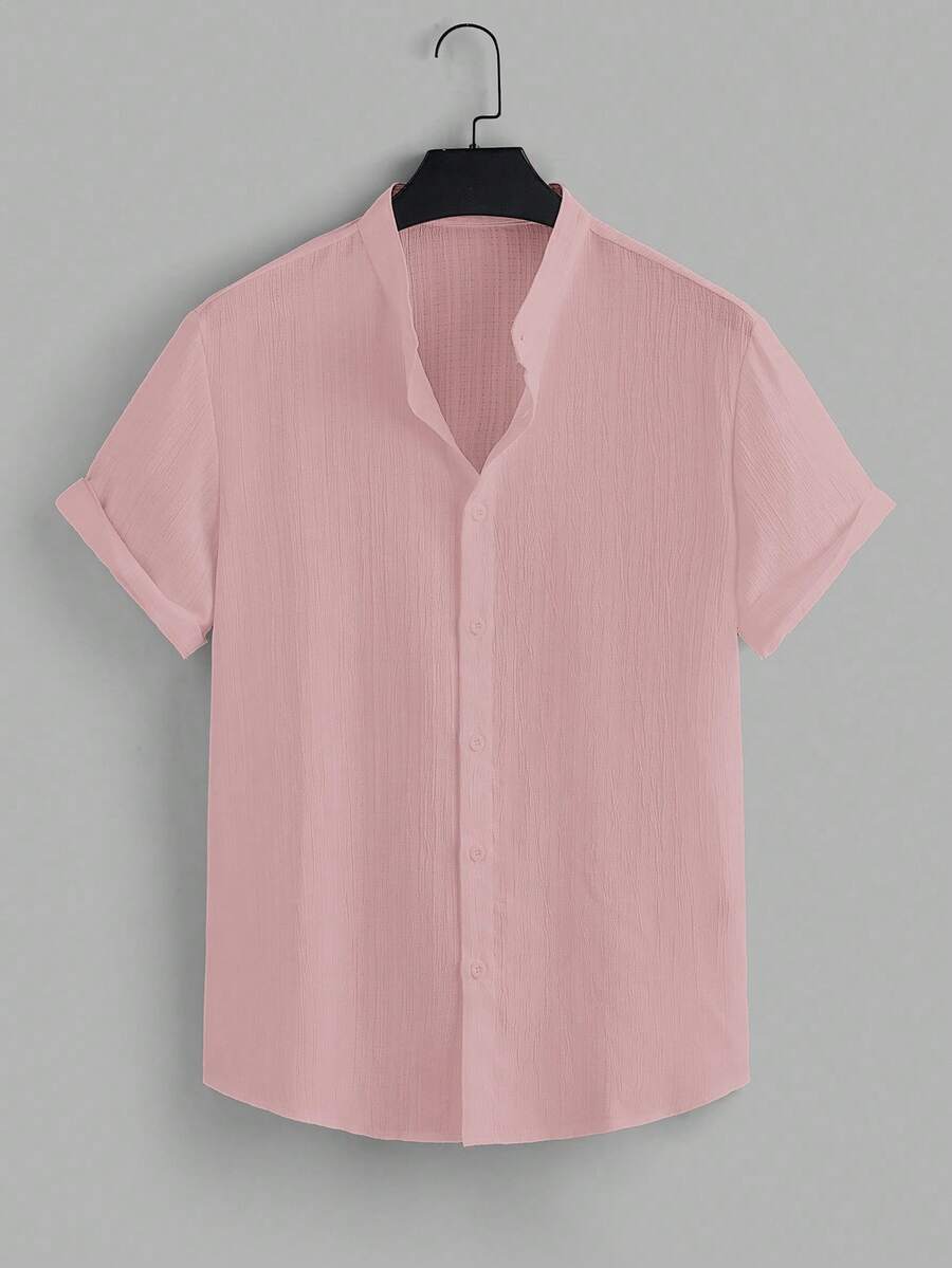 Manfinity RelaxMax Men's Solid Color Short Sleeve Single-Breasted Casual Shirt - Dusty Pink - View 1