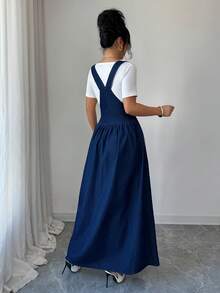 Elenzga Women's Loose Casual Slimming New Dark Blue Denim Dress Summer Elegant - Dark Wash - View 2