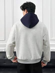ESTAVOR 男士休闲长袖撞色连帽衫 - 淺灰色 - 查看 3
