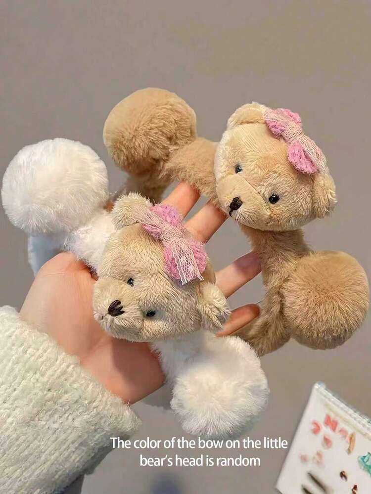Joivida 1PC Fluffy Plush Bear Hair Band For Women Soft Polyester Headband Cute Simple Design Perfect For Facial Washing Mask Skincare Routine Novelty Hair Accessory Single Pack Fashion Hair Styling Gift - Multicolor - View 5