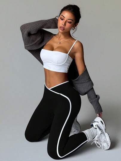 Women's Seamless Contrast Color Yoga Leggings