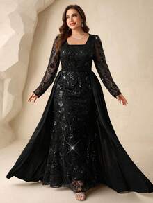 Coutiva Váy dạ hội sequin sang trọng, váy dự tiệc thanh lịch cao cấp - màu đen - Xem 4
