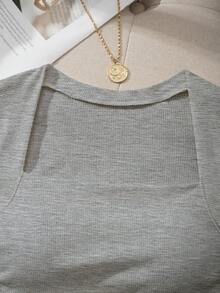 Comfortcana Casual Solid Color Versatile Square Neck Draped Bust Padded Bra Free Camisole, Suitable For Autumn And Summer, Built-In Bra - Light Grey - View 3