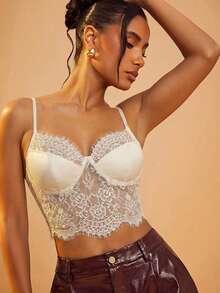 Hauture Bust Lace Cami Crop Sexy Corset Top - Apricot - View 8