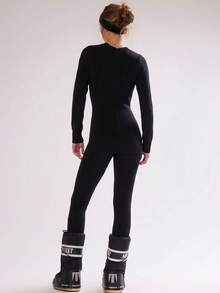 MUSERA Argyle Stripe Fitted Long Sleeve Knitted Sweater Jumpsuit Catsuit Autumn Fall Winter Ski Vacation  Lounge Holidays New Year Thanksgiving - Black - View 4