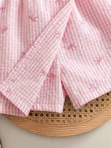 Tween Girl Casual Vacation U-Neck Ribbed Tie-Up Curved Hem Solid Knit Elastic Sleeveless Top And Striped Wrap Skirt Shorts Set - Multicolor - View 5