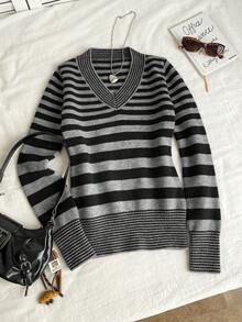 SHEIN Unity Women's Simple Casual Vintage Striped Sweater - Multicolor - View 6