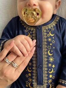 Newborn Baby Boy Cute Fluffy Blue Cartoon Pattern Jumpsuit, Autumn/Winter - Blue - View 3