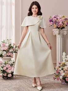 Pitira Đầm 2 trong 1 bằng vải chiffon thêu hoa dành cho thiếu nữ - Màu be - Xem 3