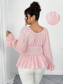 Elenzga Áo thun dáng chữ A ôm sát, cổ tròn, tay bồng, chất liệu dệt kim dập nổi 3D, cỡ lớn, thanh lịch, thích hợp cho các buổi đi chơi, đi làm, hẹn hò và tụ họp. - Hồng - Xem 2