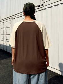 Muchica Plus Size Summer Basic Casual Raglan Sleeve Short Sleeve Loose T-Shirt - Brown - View 2