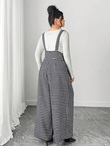 SHEIN PETITE CURVE 新款千鸟格休闲通勤优雅大码女式连体裤 - 黑與白 - 查看 2