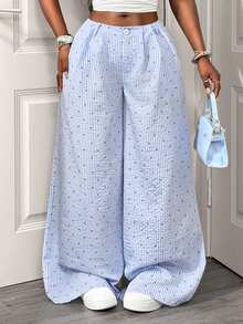 BamGleam Women's Striped Wide Leg Loose Casual Pants Vacation Boho Sexy Plain Plaid Striped Casual Cotton Pants Summer Pants Beach Pants For Women Summer Wide Leg Pants Wide Leg Summer Pants - Blue and White - View 5