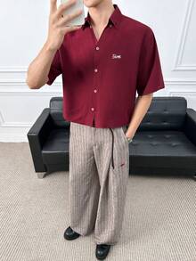 ESTAVOR Men's Simple Casual Red Short Sleeve Shirt - Burgundy - View 6