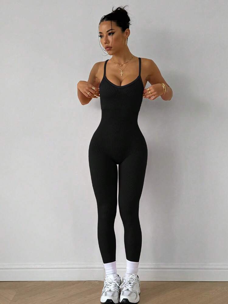 SHEIN Dewbera Bộ 2 quần liền thân yoga gân sọc dành cho nữ - Nhiều màu - Xem 4