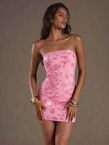 Glamine 性感无袖亮片装饰迷你连衣裙，夏季 - 粉色 - 查看 4