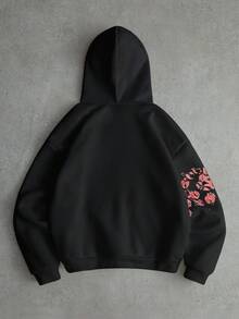 STEELVANCE 男士INS风高端小众心形印花连帽衫，适合情人节、个性化英文户外音乐节、夜店、男友/老公礼物、周年纪念礼物，白色 - 黑色 - 查看 3