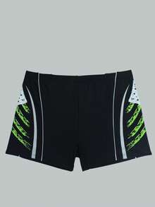 Manfinity Swimmode Plus Size Men's Beach Vacation Casual Printed Swim Trunks