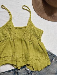 Comfortcana 女士纯色荷叶边下摆时尚吊带背心 - 綠色 - 查看 6