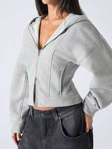 LYSMO 女士休闲常规款连帽外套，适合秋季穿着 - 淺灰色 - 查看 4